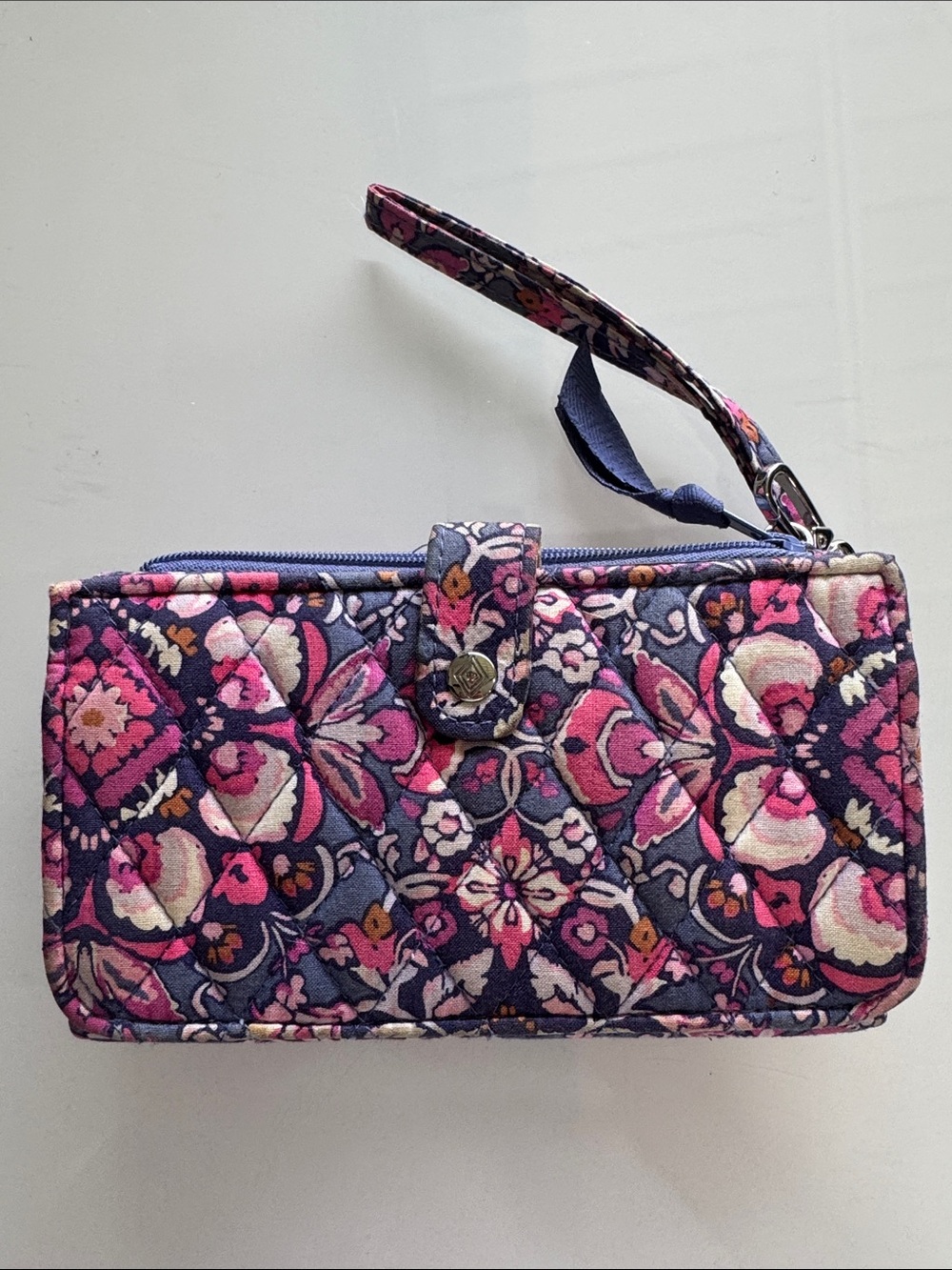 Vera Bradley Navy and Pink Floral Quilted Wristlet Wallet - Picture 4 of 6